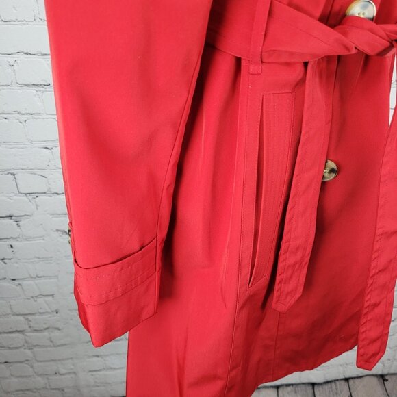 London Fog Red Double Breasted Buttoned Belted Lightweight Rain Coat Small S - Picture 9 of 16